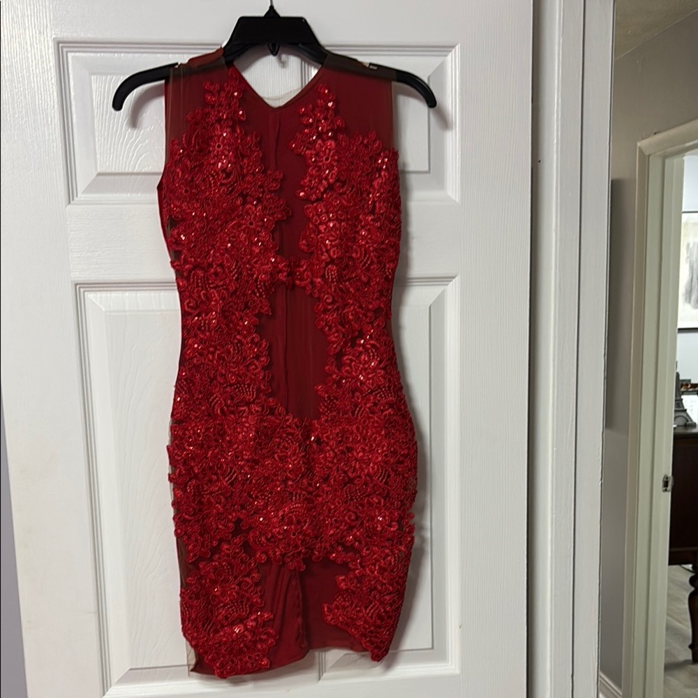 CUSTOM MADE , Elegant Red Lace Dress